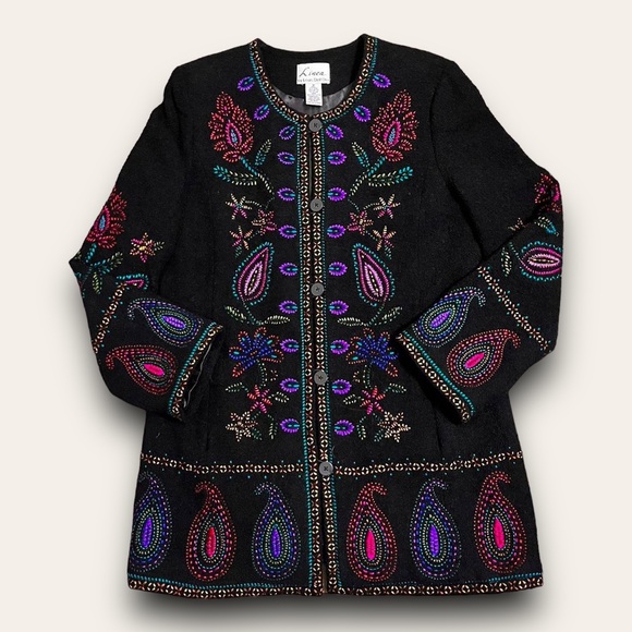 Linea by Louis Dell'Olio Jackets & Blazers - Linea by Louis Dell’Olio Wool Embroidered Paisley Coat Longline Boho